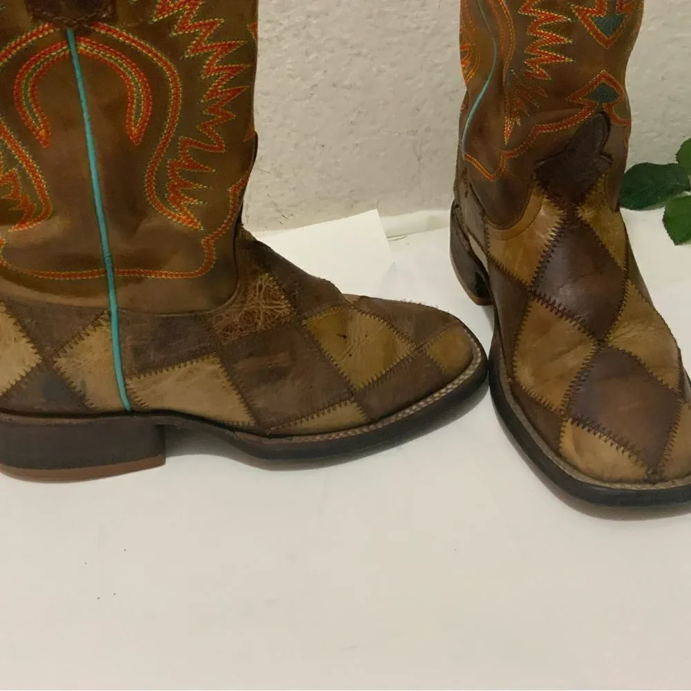 Anderson Bean Crazy Train Western Boots Patchwork 1053 Youth/Kids Size 12